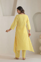 Classic Stripe Kurta Pant Set - Yellow