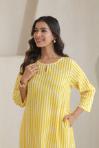 Classic Stripe Kurta Pant Set - Yellow